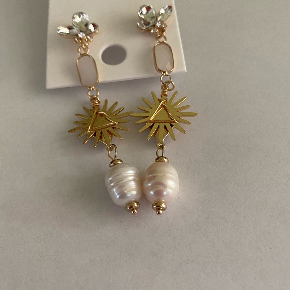 Rhinestone & Pearl Burst Drop Earrings (pearl 403)